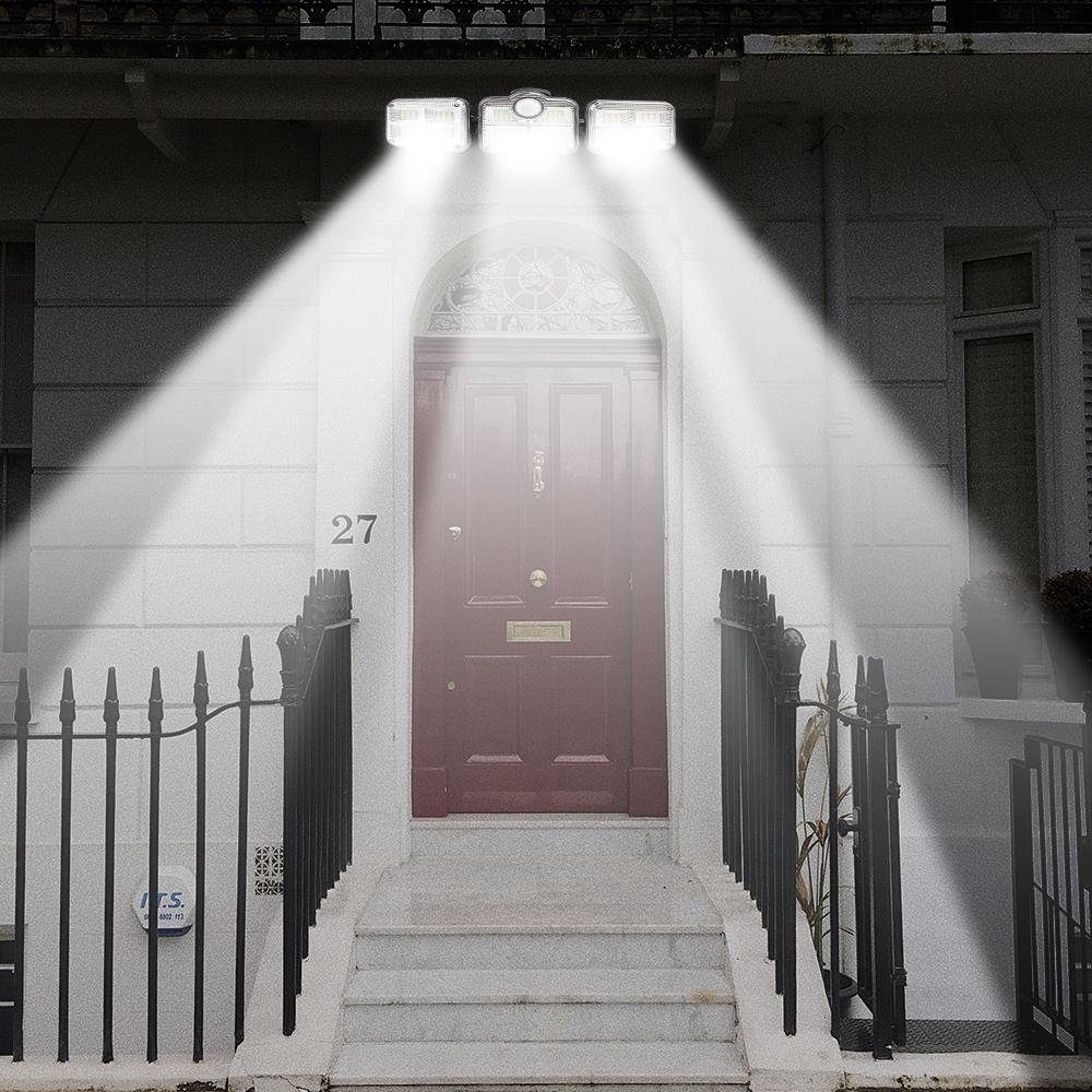 Solar Motion Sensor Porch Light — Triple Head, 122 LED, Auto On/Off