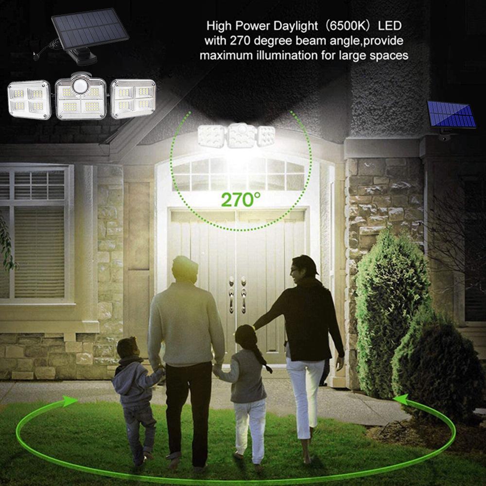 Solar Motion Sensor Porch Light — Triple Head, 122 LED, Auto On/Off
