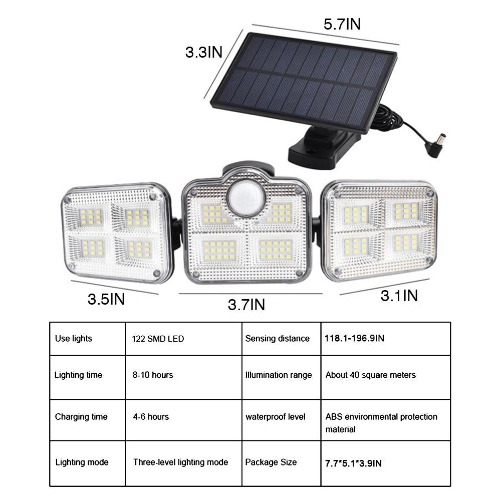 Solar Motion Sensor Porch Light — Triple Head, 122 LED, Auto On/Off