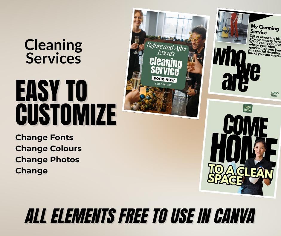 22 Cleaning Business Canva Templates – Editable Social Media Graphics (Digital Download)